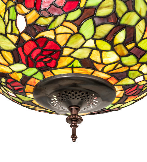 Meyda Lighting Tiffany Rosebush 20" 3-Light Mahogany Bronze Semi-flush Mount Light With Multi-Colored Stained Shade Glass