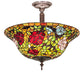 Meyda Lighting Tiffany Rosebush 20" 3-Light Mahogany Bronze Semi-flush Mount Light With Multi-Colored Stained Shade Glass