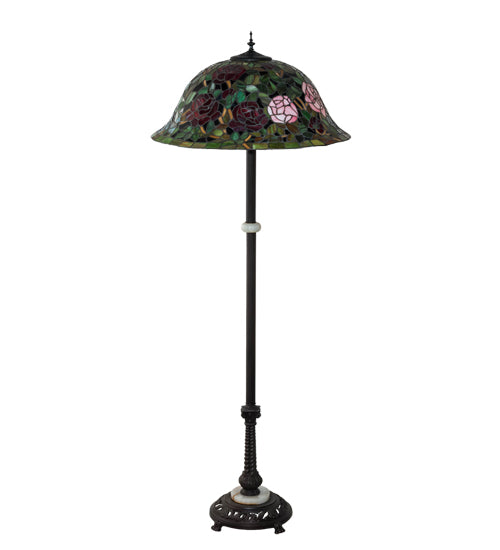 Meyda Lighting Tiffany Rosebush 229110 62" 3-Light Mahogany Bronze Floor Lamp With Multi-Colored Shade Glass