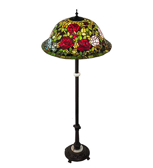 Meyda Lighting Tiffany Rosebush 229110 62" 3-Light Mahogany Bronze Floor Lamp With Multi-Colored Shade Glass