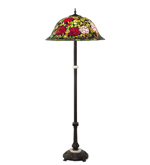 Meyda Lighting Tiffany Rosebush 229110 62" 3-Light Mahogany Bronze Floor Lamp With Multi-Colored Shade Glass