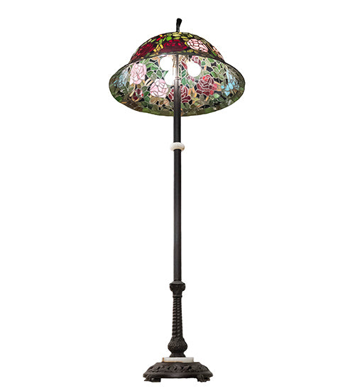 Meyda Lighting Tiffany Rosebush 229110 62" 3-Light Mahogany Bronze Floor Lamp With Multi-Colored Shade Glass