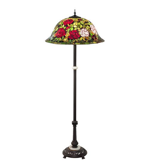 Meyda Lighting Tiffany Rosebush 229110 62" 3-Light Mahogany Bronze Floor Lamp With Multi-Colored Shade Glass