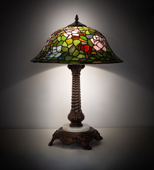 Meyda Lighting Tiffany Rosebush 23" Mahogany Bronze Table Lamp With Multi-Colored Stained Shade Glass