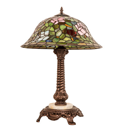 Meyda Lighting Tiffany Rosebush 23" Mahogany Bronze Table Lamp With Multi-Colored Stained Shade Glass