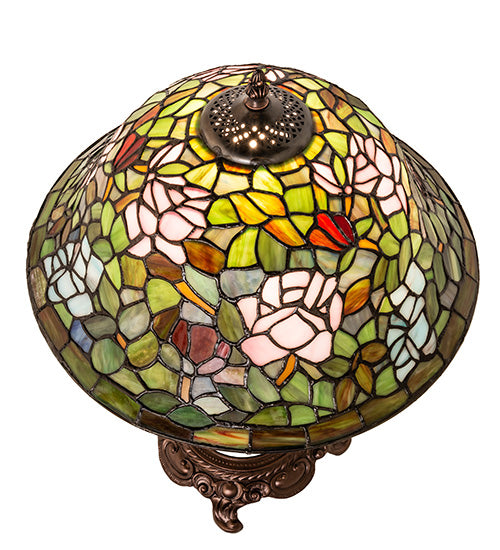 Meyda Lighting Tiffany Rosebush 23" Mahogany Bronze Table Lamp With Multi-Colored Stained Shade Glass