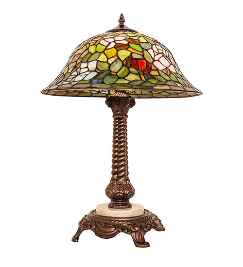 Meyda Lighting Tiffany Rosebush 23" Mahogany Bronze Table Lamp With Multi-Colored Stained Shade Glass