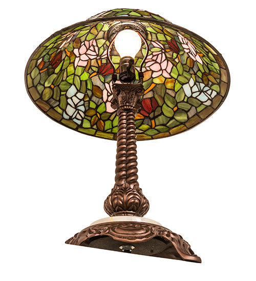 Meyda Lighting Tiffany Rosebush 23" Mahogany Bronze Table Lamp With Multi-Colored Stained Shade Glass