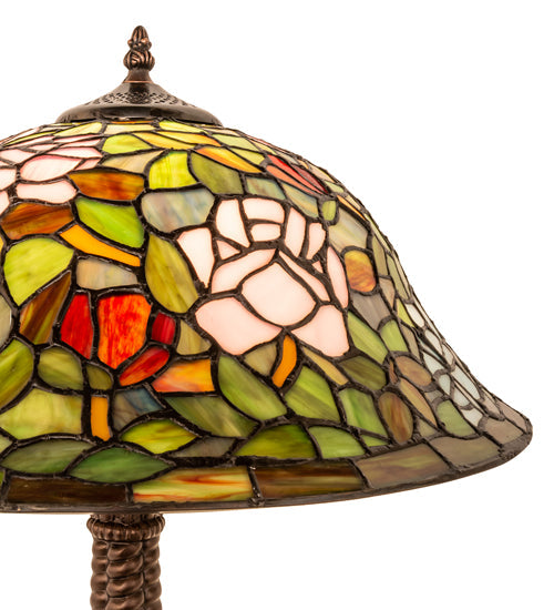 Meyda Lighting Tiffany Rosebush 23" Mahogany Bronze Table Lamp With Multi-Colored Stained Shade Glass