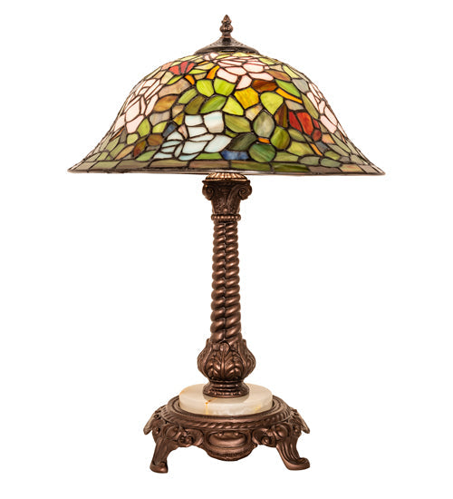 Meyda Lighting Tiffany Rosebush 23" Mahogany Bronze Table Lamp With Multi-Colored Stained Shade Glass