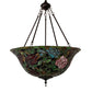 Meyda Lighting Tiffany Rosebush 24" 3-Light Mahogany Bronze Inverted Pendant Light With Multi-Colored Stained Shade Glass