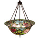 Meyda Lighting Tiffany Rosebush 24" 3-Light Mahogany Bronze Inverted Pendant Light With Multi-Colored Stained Shade Glass