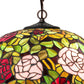 Meyda Lighting Tiffany Rosebush 24" 3-Light Mahogany Bronze Pendant Light With Multi-Colored Stained Shade Glass