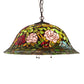 Meyda Lighting Tiffany Rosebush 24" 3-Light Mahogany Bronze Pendant Light With Multi-Colored Stained Shade Glass
