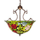 Meyda Lighting Tiffany Rosebush 24" 6-Light Mahogany Bronze Inverted Pendant Light With Multi-Colored Shade Glass
