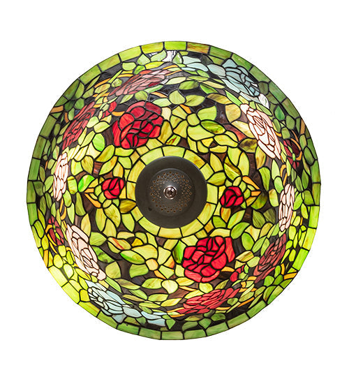 Meyda Lighting Tiffany Rosebush 24" 6-Light Mahogany Bronze Inverted Pendant Light With Multi-Colored Shade Glass
