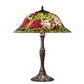 Meyda Lighting Tiffany Rosebush 26" 3-Light Mahogany Bronze Table Lamp With Multi-Colored Shade Glass