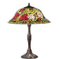 Meyda Lighting Tiffany Rosebush 26" 3-Light Mahogany Bronze Table Lamp With Multi-Colored Shade Glass