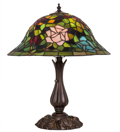 Meyda Lighting Tiffany Rosebush 26489 19" Mahogany Bronze Table Lamp With Multi-Colored Stained Shade Glass