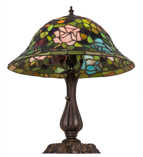 Meyda Lighting Tiffany Rosebush 26489 19" Mahogany Bronze Table Lamp With Multi-Colored Stained Shade Glass