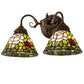Meyda Lighting Tiffany Rosebush 26604 18" 2-Light Mahogany Bronze Wall Sconce With Multi-Colored Shade Glass