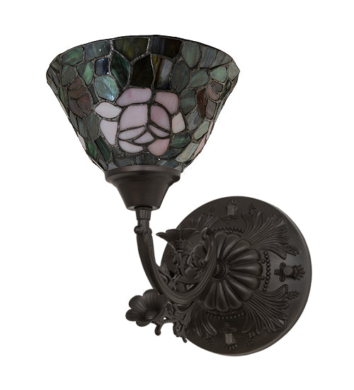 Meyda Lighting Tiffany Rosebush 27232 8" Mahogany Bronze Wall Sconce With Multi-Colored Shade Glass