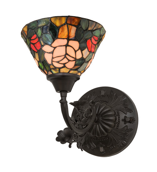 Meyda Lighting Tiffany Rosebush 27232 8" Mahogany Bronze Wall Sconce With Multi-Colored Shade Glass