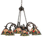 Meyda Lighting Tiffany Rosebush 27399 32" 6-Light Mahogany Bronze Chandelier With Multi-Colored Shade Glass