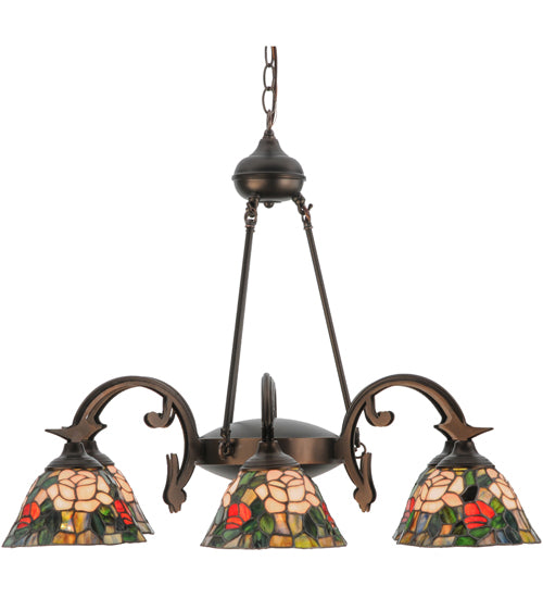 Meyda Lighting Tiffany Rosebush 27399 32" 6-Light Mahogany Bronze Chandelier With Multi-Colored Shade Glass