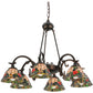 Meyda Lighting Tiffany Rosebush 27399 32" 6-Light Mahogany Bronze Chandelier With Multi-Colored Shade Glass