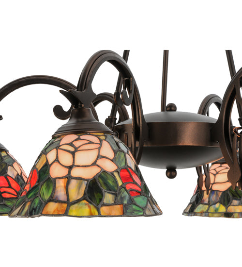 Meyda Lighting Tiffany Rosebush 27399 32" 6-Light Mahogany Bronze Chandelier With Multi-Colored Shade Glass