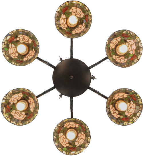 Meyda Lighting Tiffany Rosebush 27399 32" 6-Light Mahogany Bronze Chandelier With Multi-Colored Shade Glass