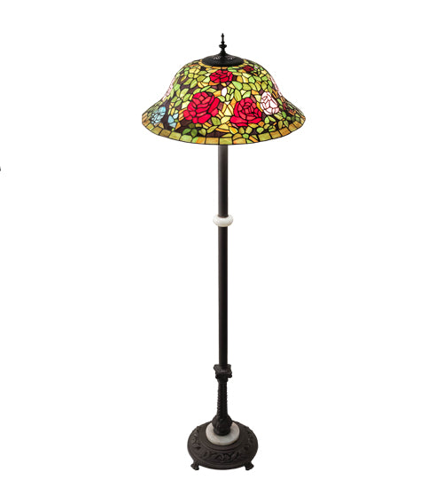 Meyda Lighting Tiffany Rosebush 27821 62" 3-Light Mahogany Bronze Floor Lamp With Multi-Colored Shade Glass