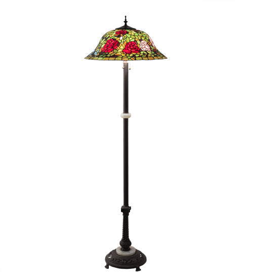 Meyda Lighting Tiffany Rosebush 27821 62" 3-Light Mahogany Bronze Floor Lamp With Multi-Colored Shade Glass