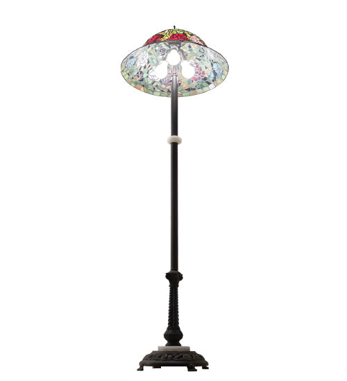 Meyda Lighting Tiffany Rosebush 27821 62" 3-Light Mahogany Bronze Floor Lamp With Multi-Colored Shade Glass