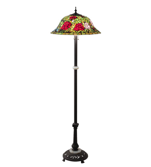 Meyda Lighting Tiffany Rosebush 27821 62" 3-Light Mahogany Bronze Floor Lamp With Multi-Colored Shade Glass