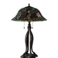 Meyda Lighting Tiffany Rosebush 30" 3-Light Mahogany Bronze Table Lamp With Multi-Colored Shade Glass