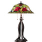 Meyda Lighting Tiffany Rosebush 30" 3-Light Mahogany Bronze Table Lamp With Multi-Colored Shade Glass