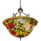 Meyda Lighting Tiffany Rosebush 30469 24" 3-Light Mahogany Bronze Inverted Pendant Light With Multi-Colored Stained Shade Glass