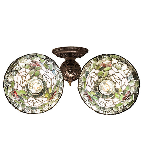 Meyda Lighting Tiffany Rosebush 31121 18" 2-Light Mahogany Bronze Wall Sconce With Multi-Colored Shade Glass