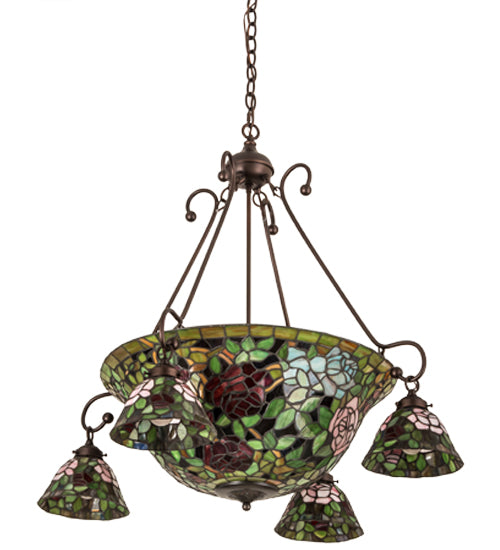 Meyda Lighting Tiffany Rosebush 36" 10-Light Mahogany Bronze Chandelier With Multi-Colored Shade Glass