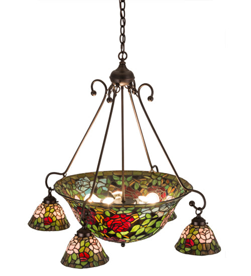 Meyda Lighting Tiffany Rosebush 36" 10-Light Mahogany Bronze Chandelier With Multi-Colored Shade Glass