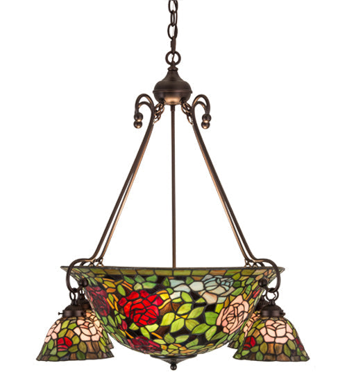 Meyda Lighting Tiffany Rosebush 36" 10-Light Mahogany Bronze Chandelier With Multi-Colored Shade Glass