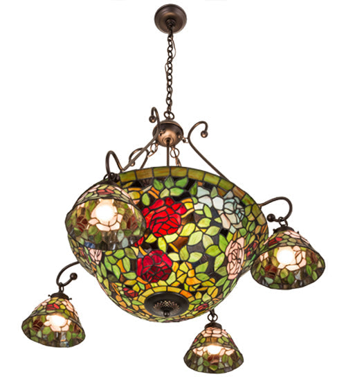 Meyda Lighting Tiffany Rosebush 36" 10-Light Mahogany Bronze Chandelier With Multi-Colored Shade Glass