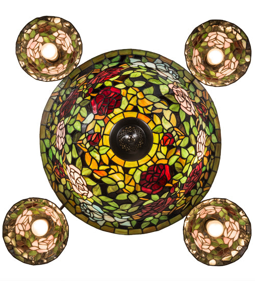 Meyda Lighting Tiffany Rosebush 36" 10-Light Mahogany Bronze Chandelier With Multi-Colored Shade Glass