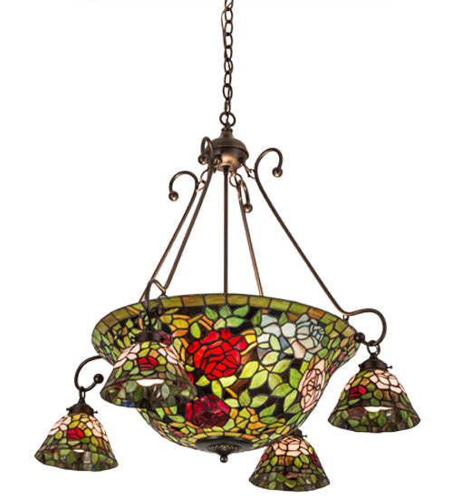 Meyda Lighting Tiffany Rosebush 36" 10-Light Mahogany Bronze Chandelier With Multi-Colored Shade Glass