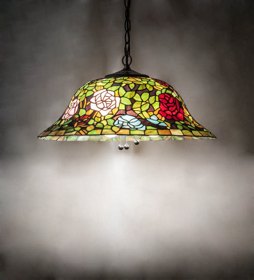 Meyda Lighting Tiffany Rosebush 36446 20" 3-Light Mahogany Bronze Pendant Light With Multi-Colored Shade Glass