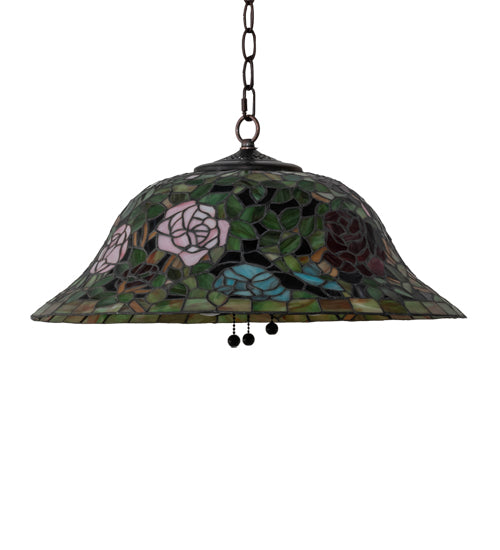 Meyda Lighting Tiffany Rosebush 36446 20" 3-Light Mahogany Bronze Pendant Light With Multi-Colored Shade Glass