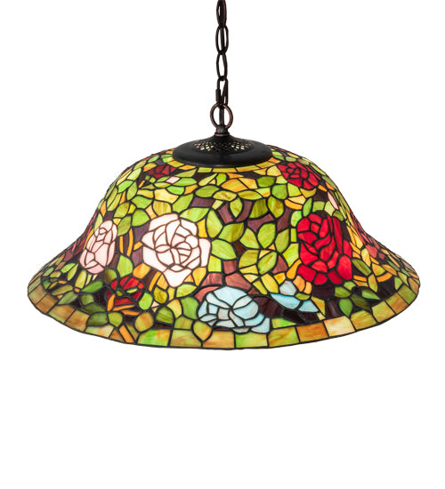 Meyda Lighting Tiffany Rosebush 36446 20" 3-Light Mahogany Bronze Pendant Light With Multi-Colored Shade Glass