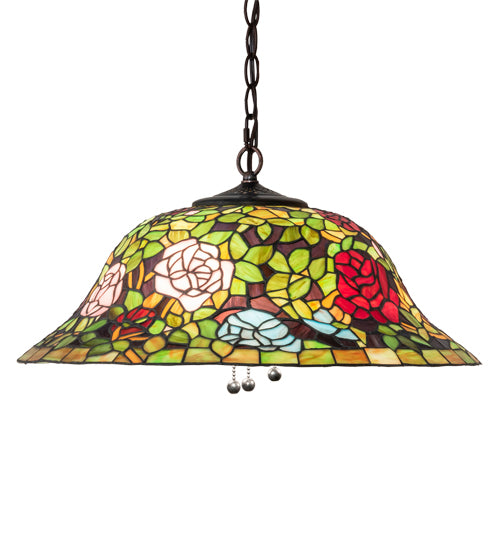 Meyda Lighting Tiffany Rosebush 36446 20" 3-Light Mahogany Bronze Pendant Light With Multi-Colored Shade Glass